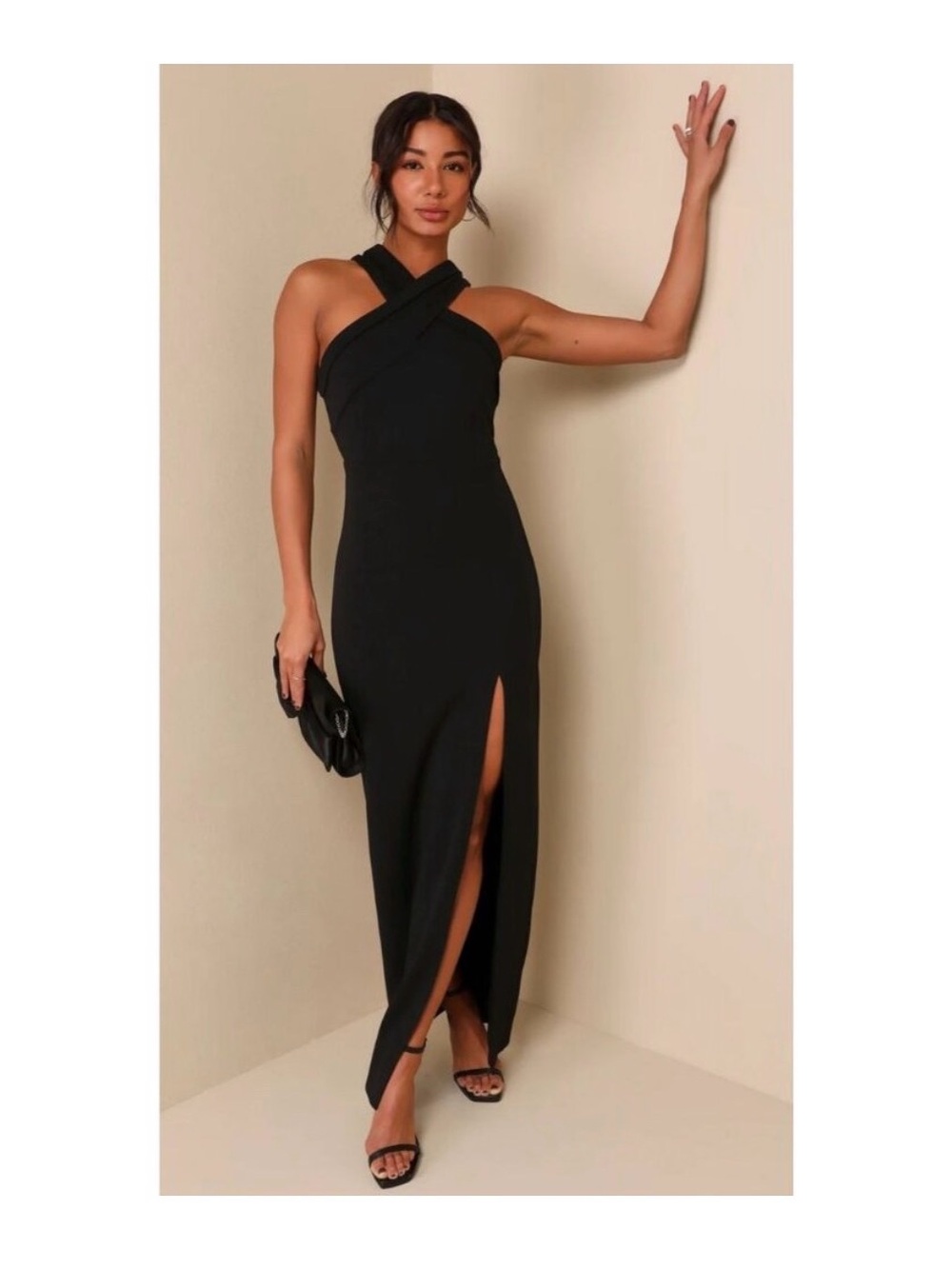 Lulus Head to Cocktail Hour Black Halter Neck Maxi Dress